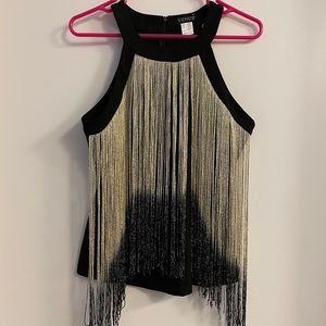 Black and gold ombré fringe top